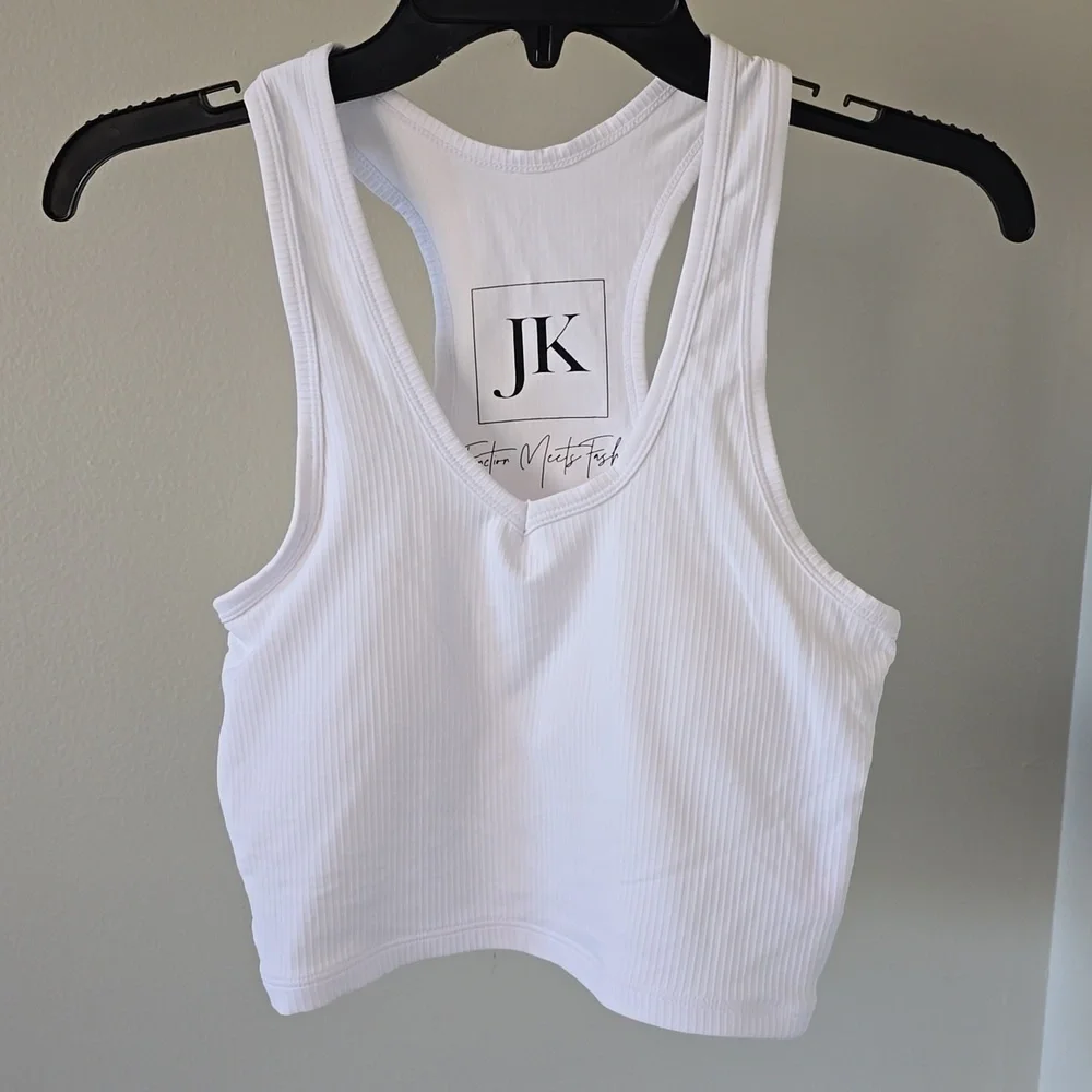 White Ribbed Racerback Bralette Top - Picture 1 of 9